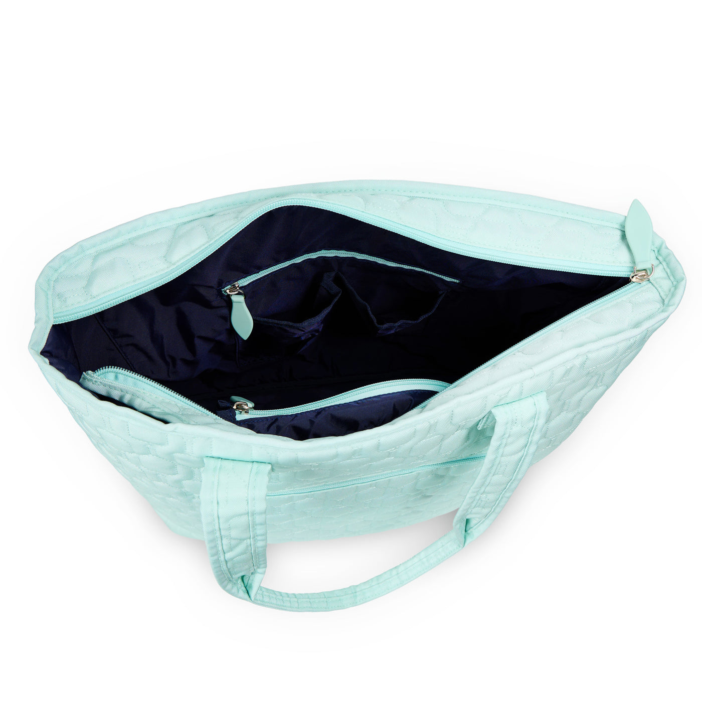 Light blue nylon pickleball tote with pickleball paddle quilted pattern.